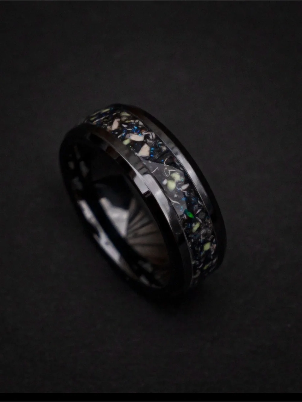 Mens wedding band-spinosaurus fossil and meteorite